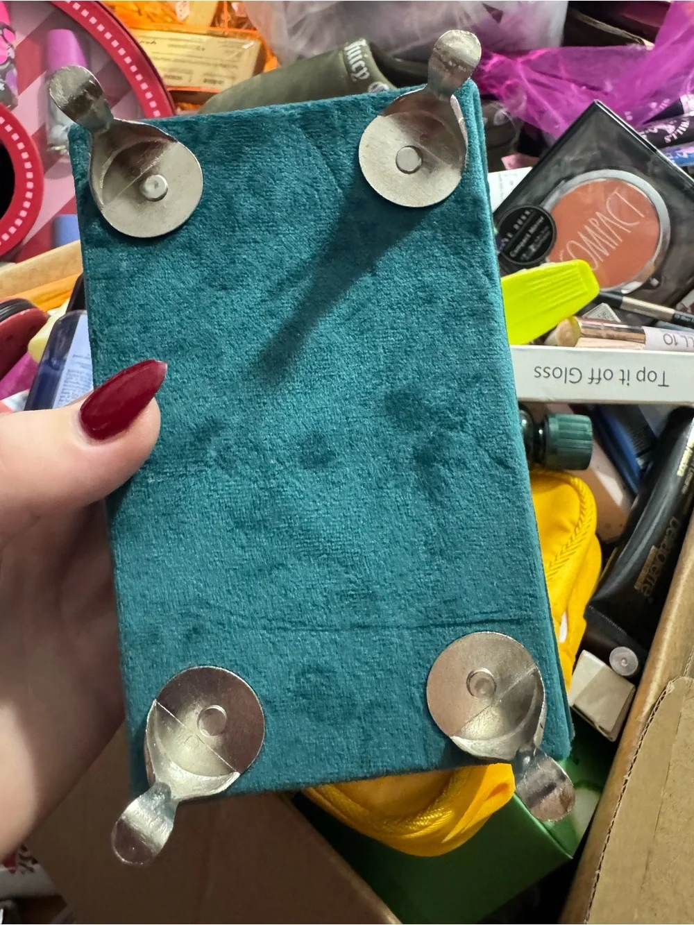 Teal Velvet Heart Accent Mini Sofa Jewelry box